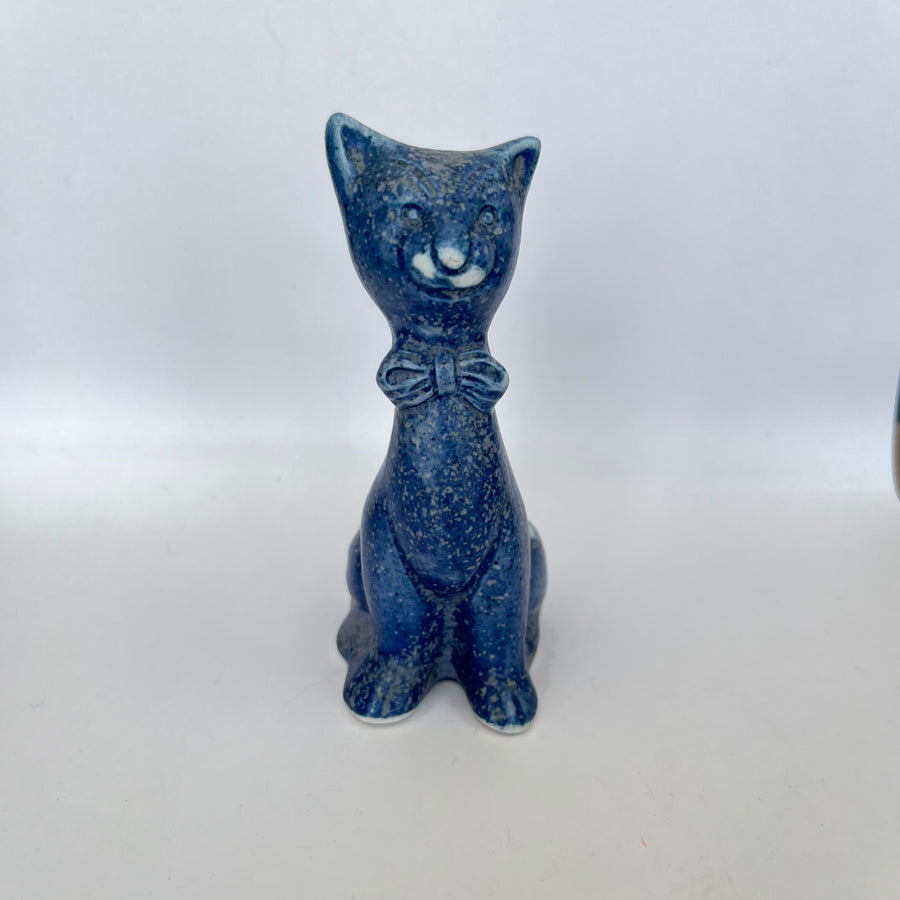 Vintage Blue Pottery Long Necked Small Pottery Cat