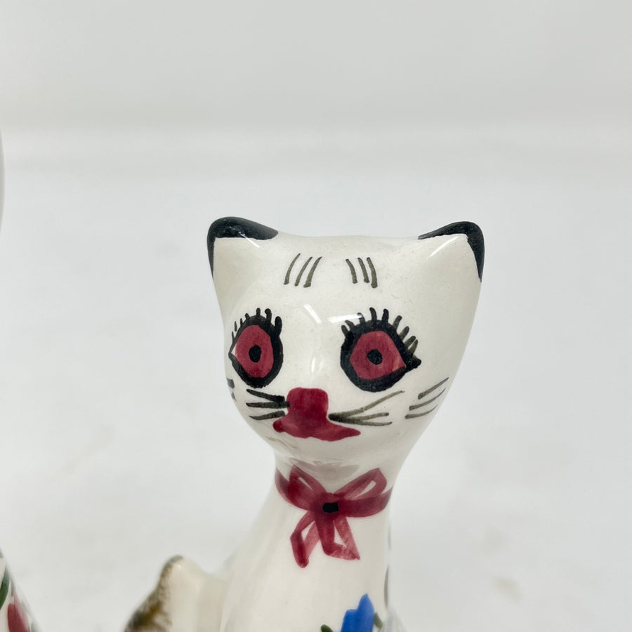 Vintage Italian Style Ceramic Cat Trio - Hand Painted Floral "Long Neck" Figurines - Mid Century MCM