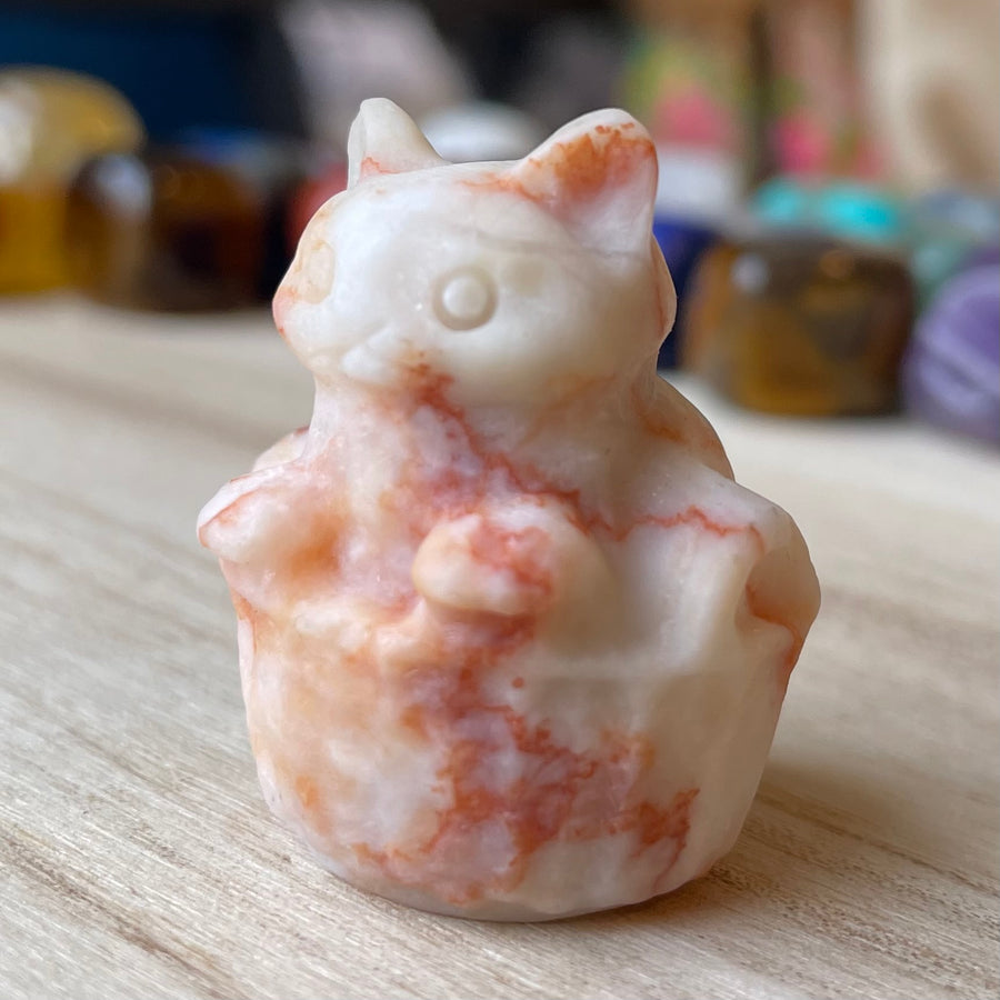 Red Veinstone Cat in Basket Gemstone August Birthstone