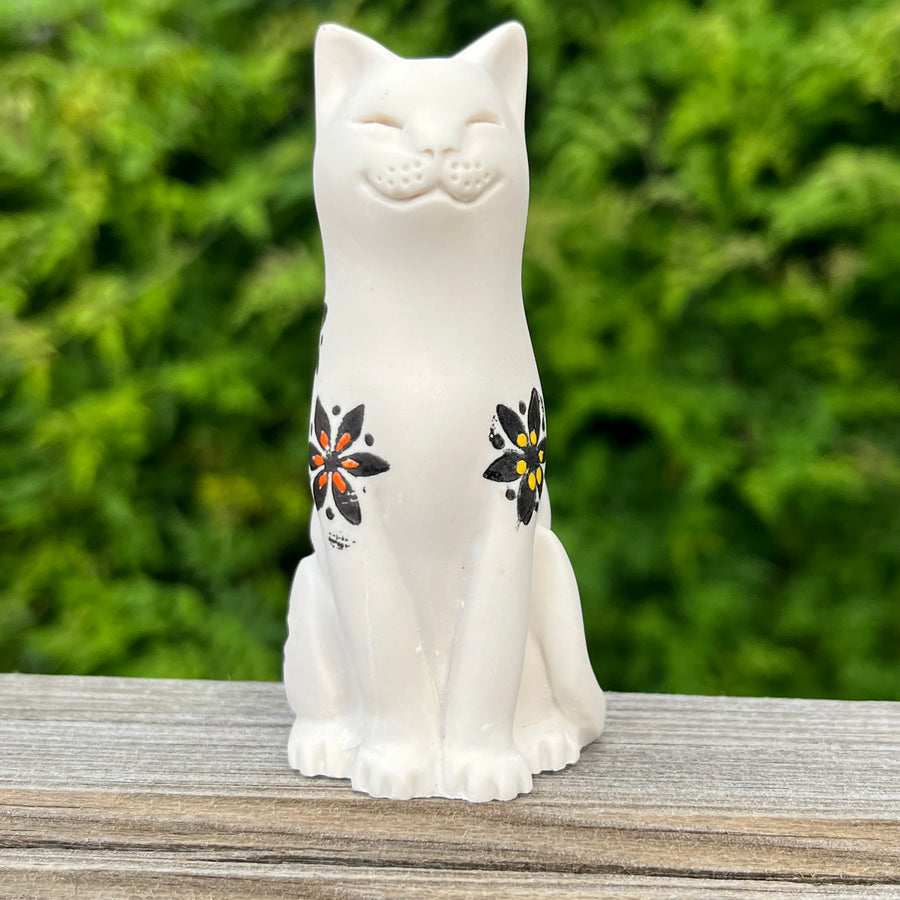 Retro Flowers Hand Coloured Original Lucky Cat