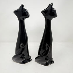 Vintage Pair of Long Necked Black Cat Stem Vases 36cm