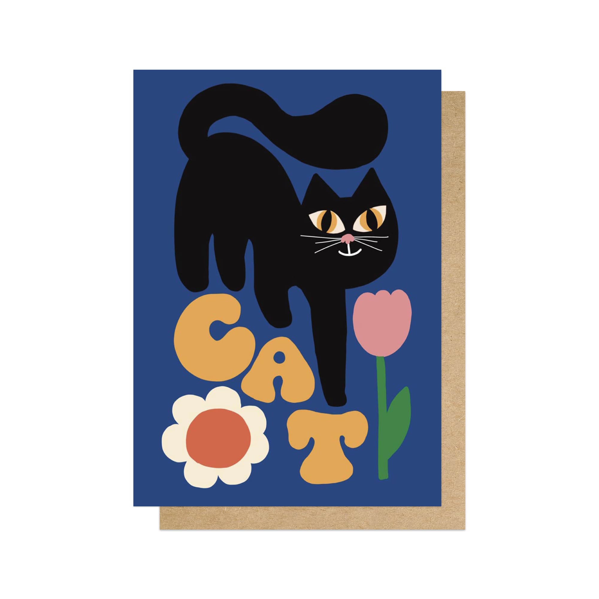 Cat and Tulip Greetings Card