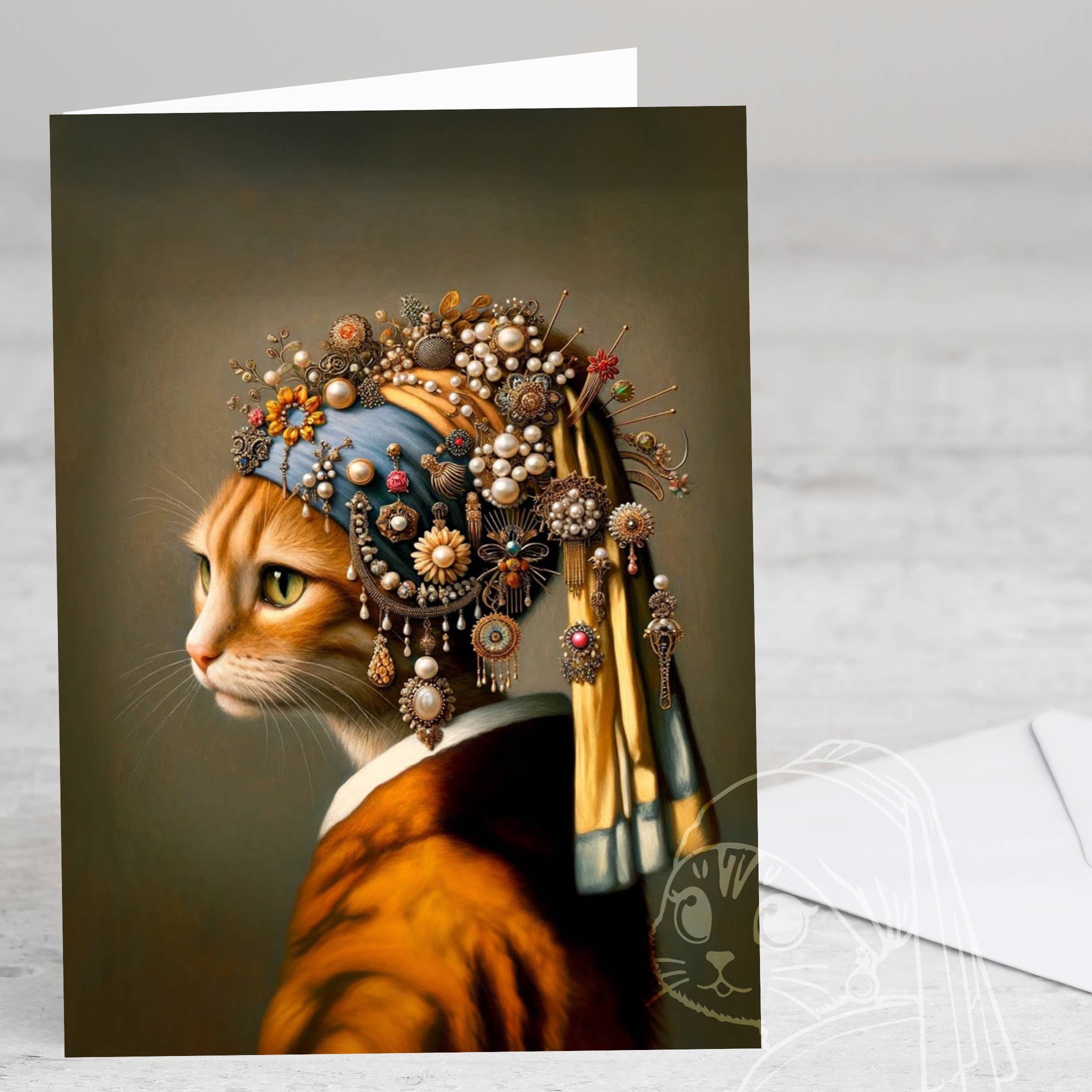 Vemeer Ginger Cat Greetings Card