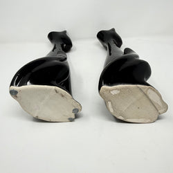 Vintage Pair of Long Necked Black Cat Stem Vases 36cm