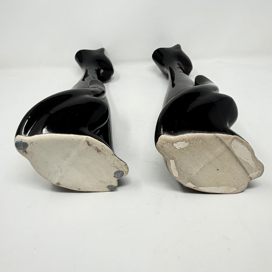 Vintage Pair of Long Necked Black Cat Stem Vases 36cm