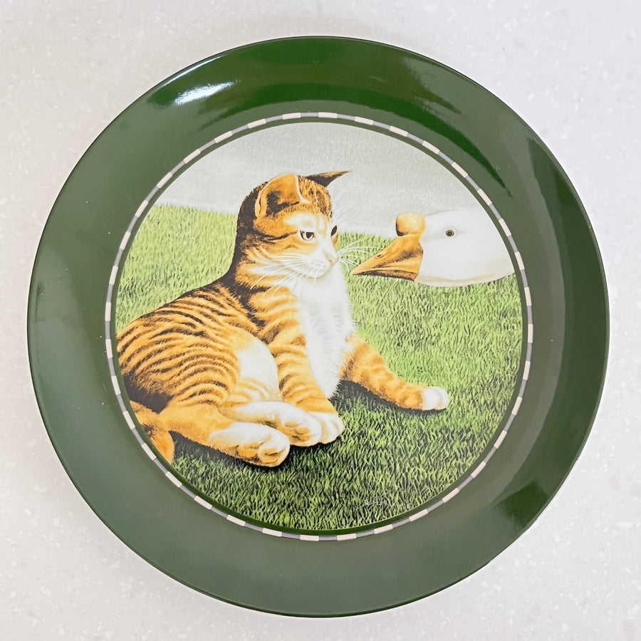 Vintage Tabby Cat Meets Duck Friend Lowell Herrero Collectable Plate