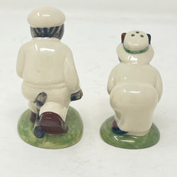 Vintage Quail Pottery Lawn Bowls Cats Salt & Pepper Set