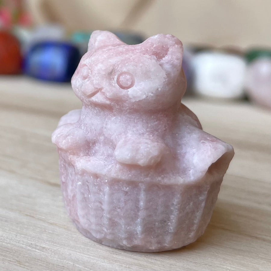 Pink Opal Cat in Basket Gemstone