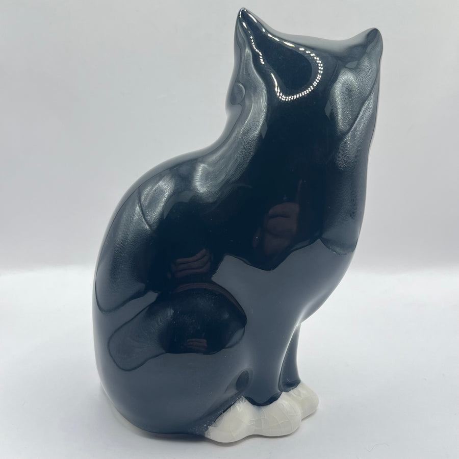 Vintage Black & White Cat Sitting Up