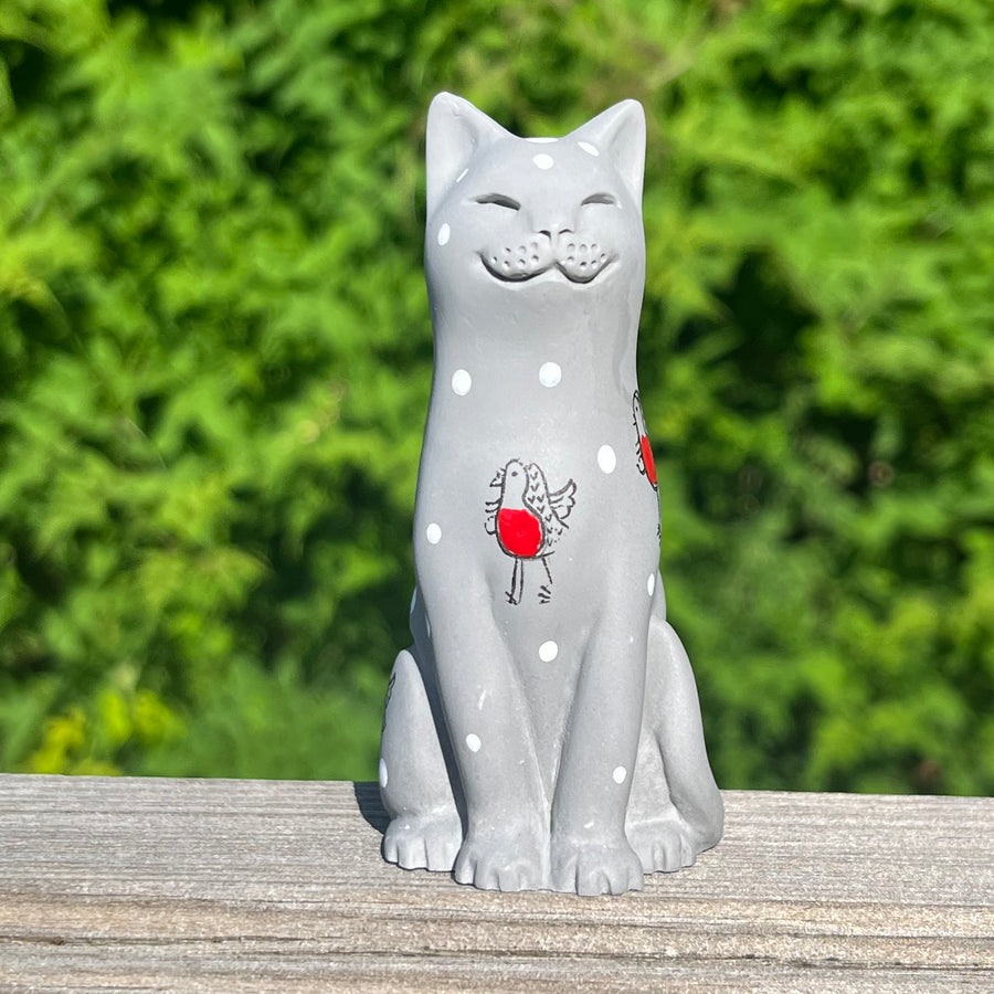 Snowy Robins Hand Coloured Original Lucky Cat