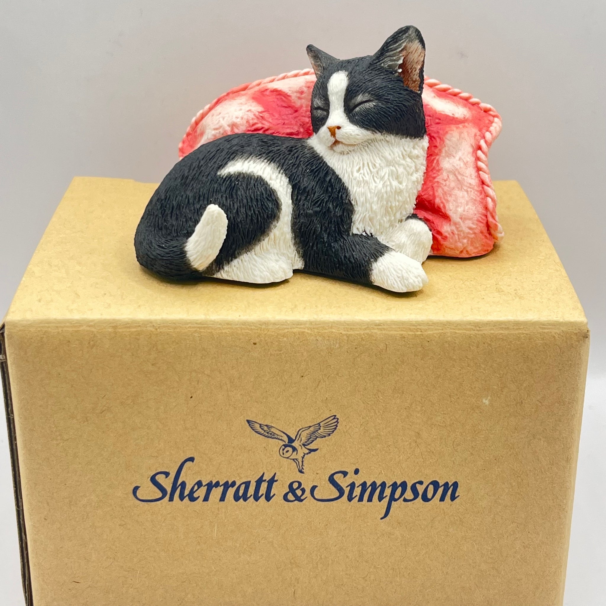 Vintage Sherratt & Simpson Black & White Kitten and Cushion (Boxed)