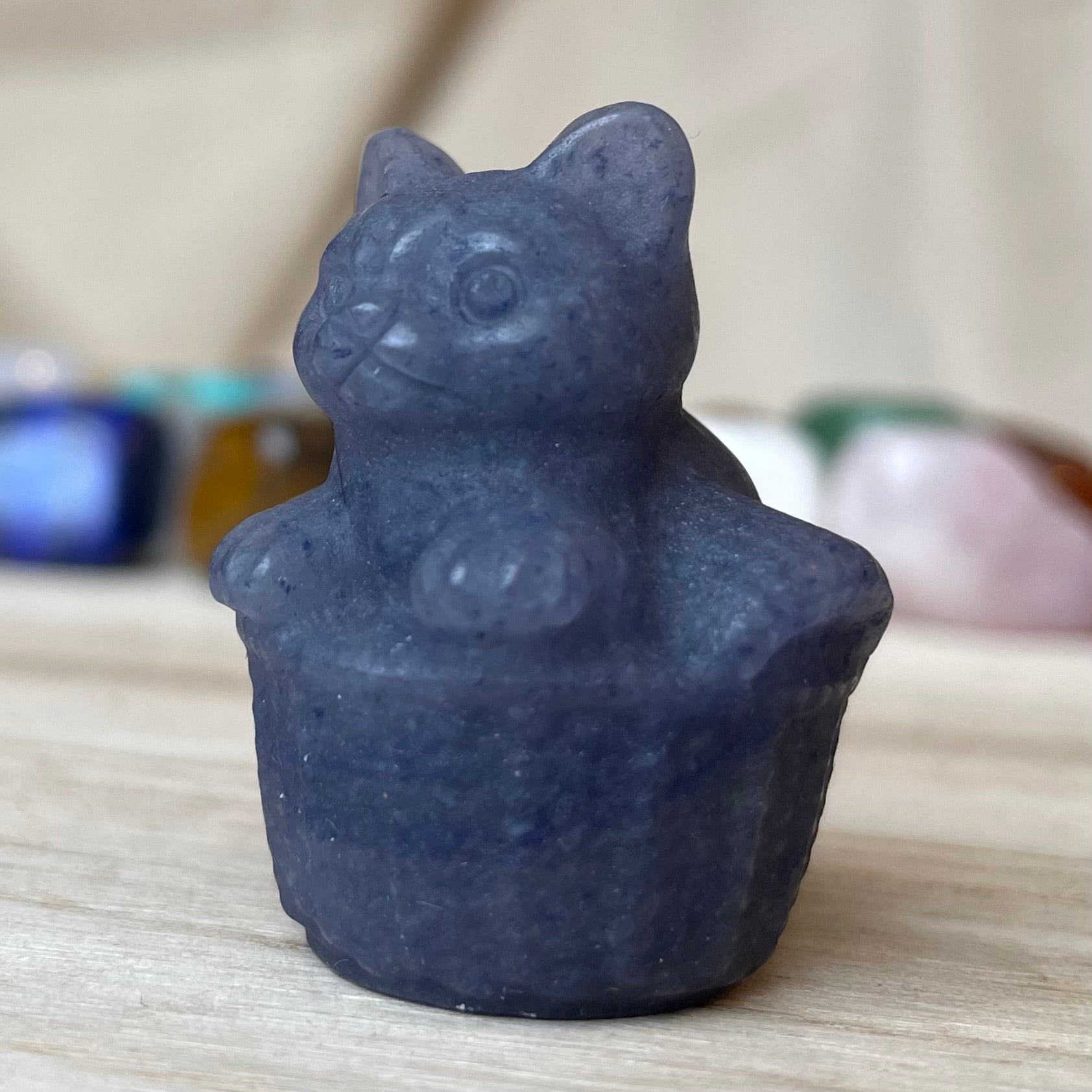 Blue Aventurine Cat in Basket Gemstone September Birthstone