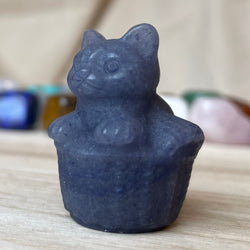 Blue Aventurine Cat in Basket Gemstone September Birthstone