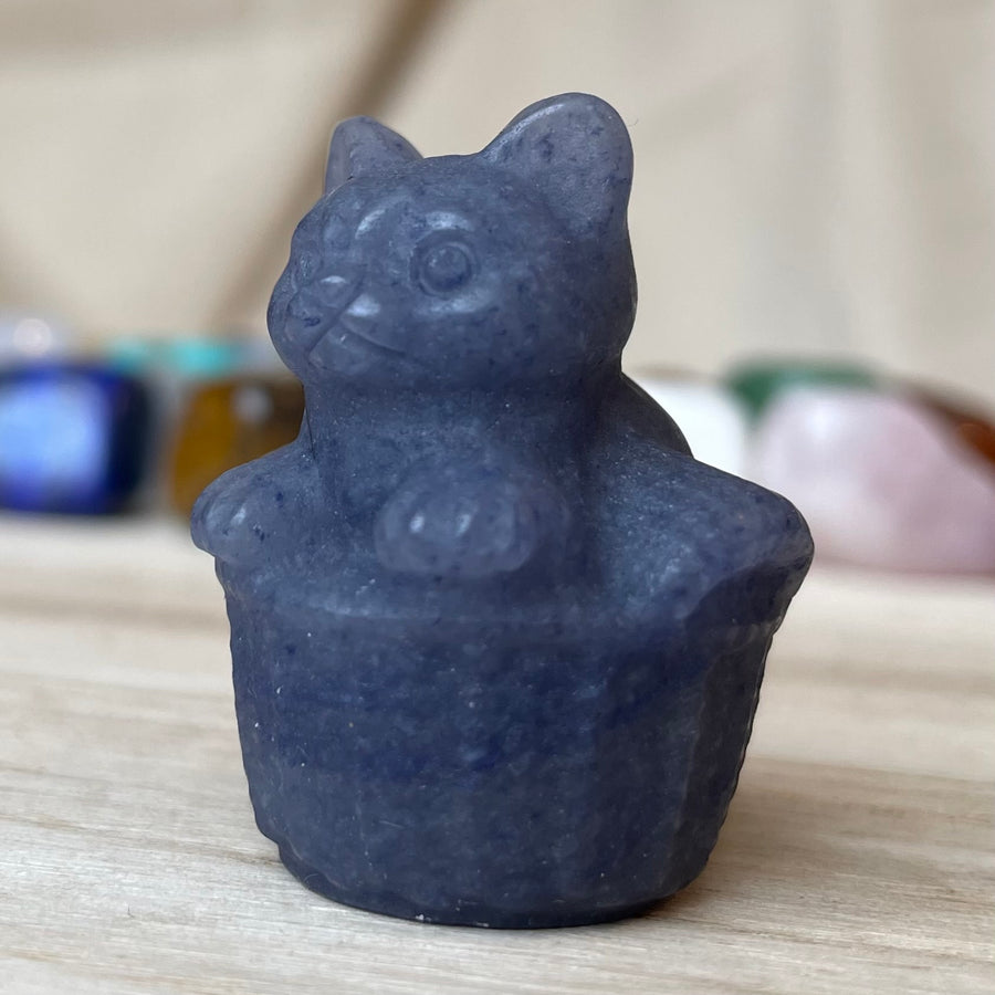 Blue Aventurine Cat in Basket Gemstone September Birthstone