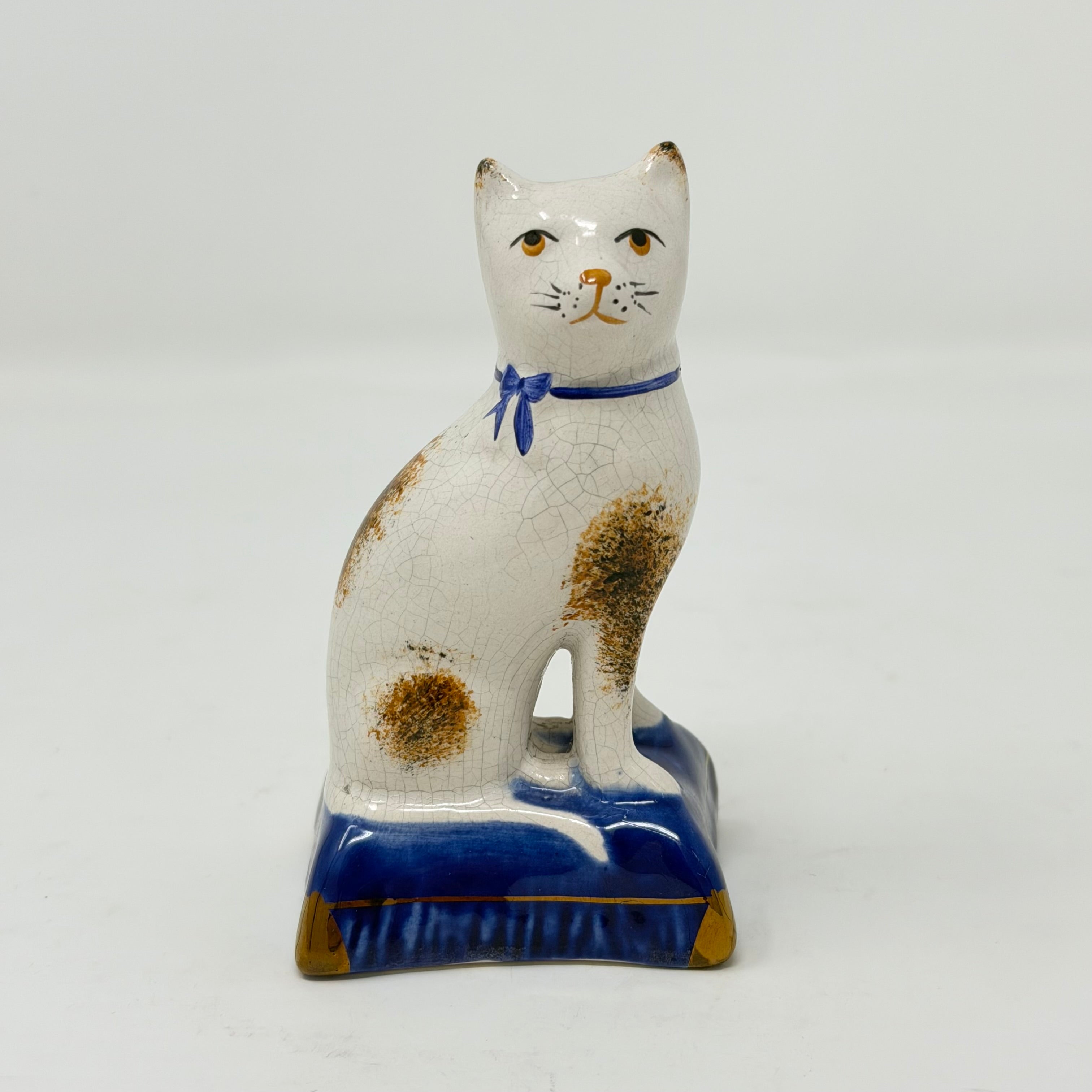 Vintage Staffordshire Cat on Cushion