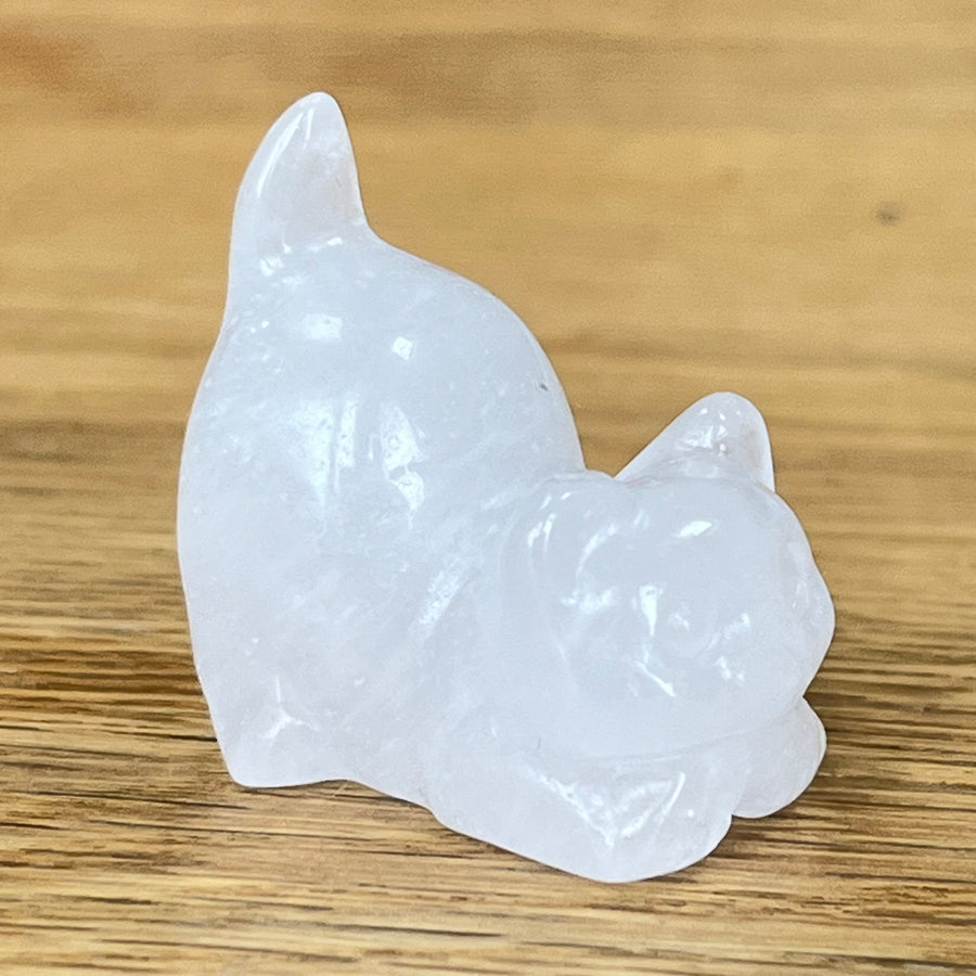 Clear Quartz Gemstone Stretching Cat April Birthstone