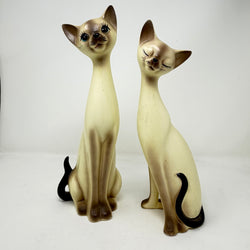Vintage Pair of Long Necked Siamese Cats 34cm Tall