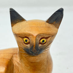 Vintage Hand-Carved Wooden Cat Figurine - Artisanal Ornament
