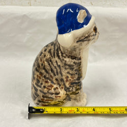 Winstanley Tabby & White Blue Santa Hat Cat - Size 2