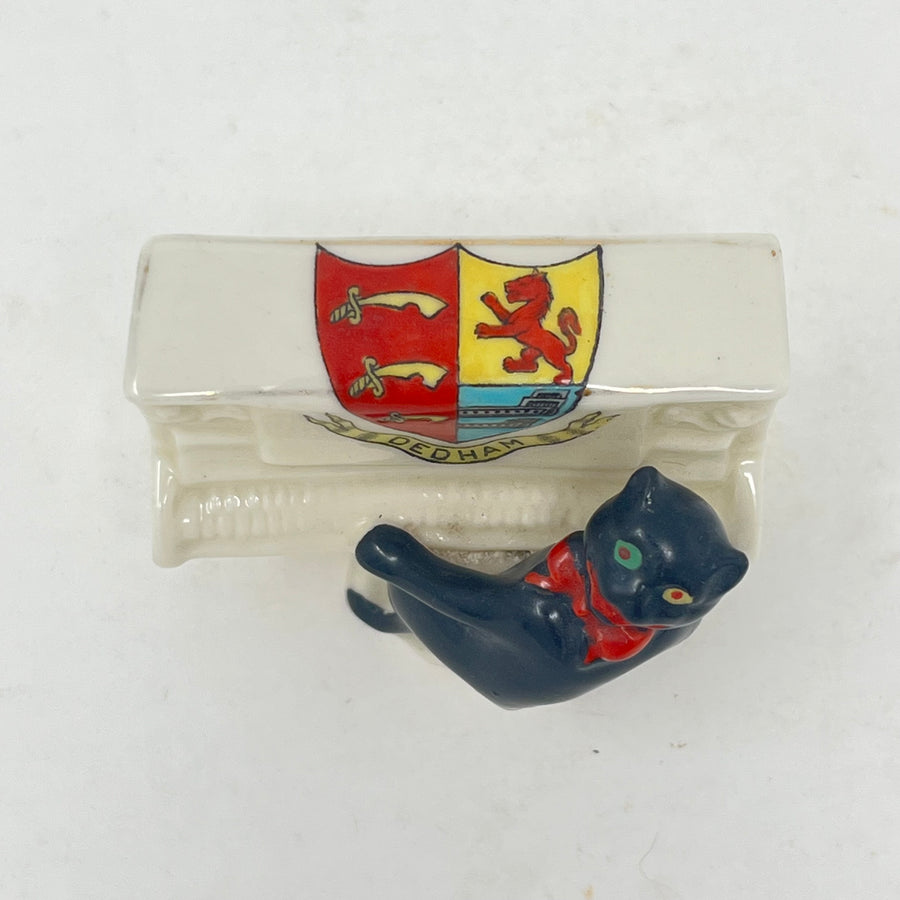 Antique Crested China Piano Cat – Dedham Crest – J & S England c. 1900s