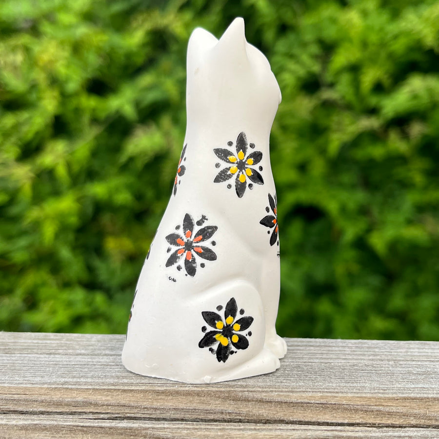 Retro Flowers Hand Coloured Original Lucky Cat