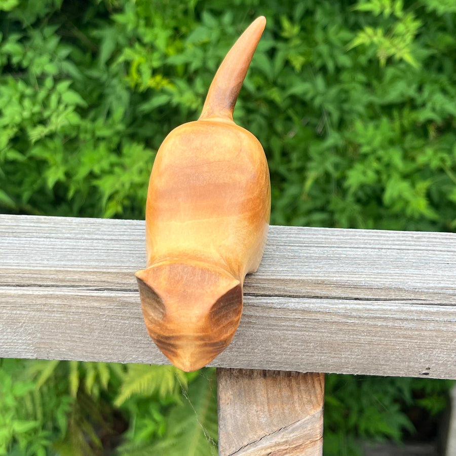Vintage Hand Carved Shelf Hanging Cat in Lime by Jim Hunter