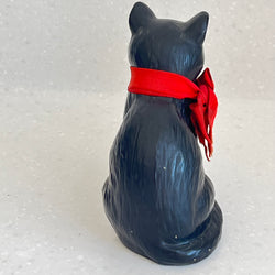 Vintage Sylvac Matt Black Cat with Red Ribbon Model 1086