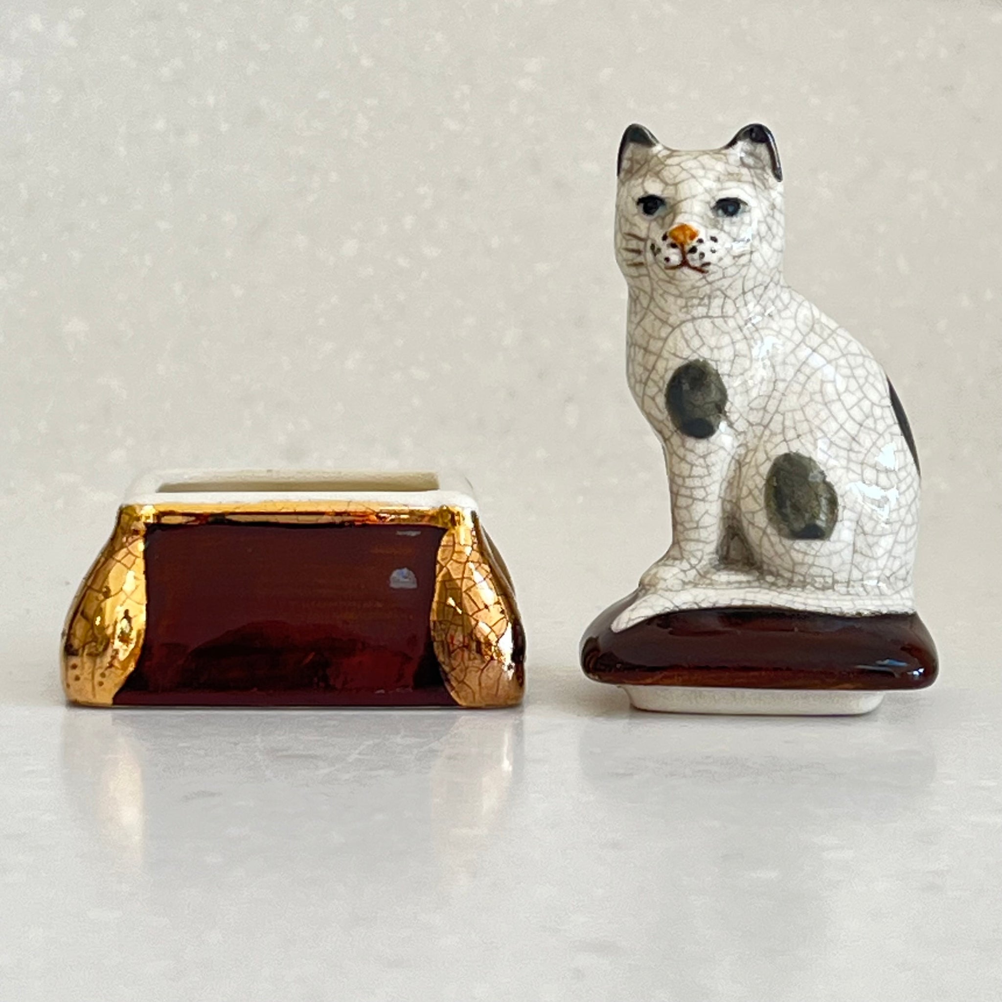 Vintage Fitz and Floyd Staffordshire Style Cat Trinket Pot