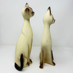 Vintage Pair of Long Necked Siamese Cats 34cm Tall