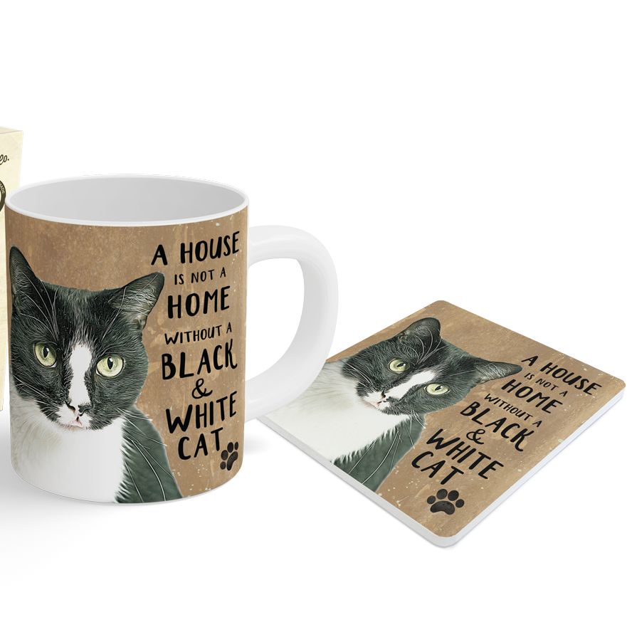 A House is not a Home, Tuxedo Cat Mug & Coaster