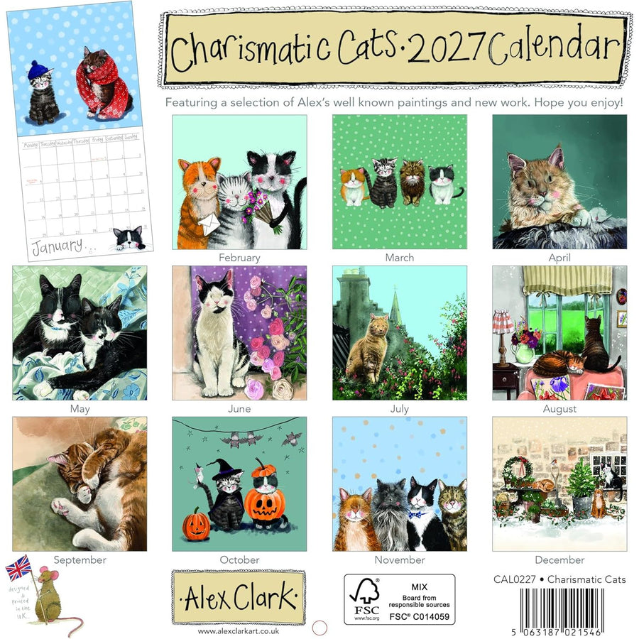 Back cover of the 'Charismatic Cats 2027 Calendar' by Alex Clark