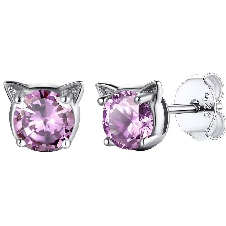 Cat Face Birthstone Earrings