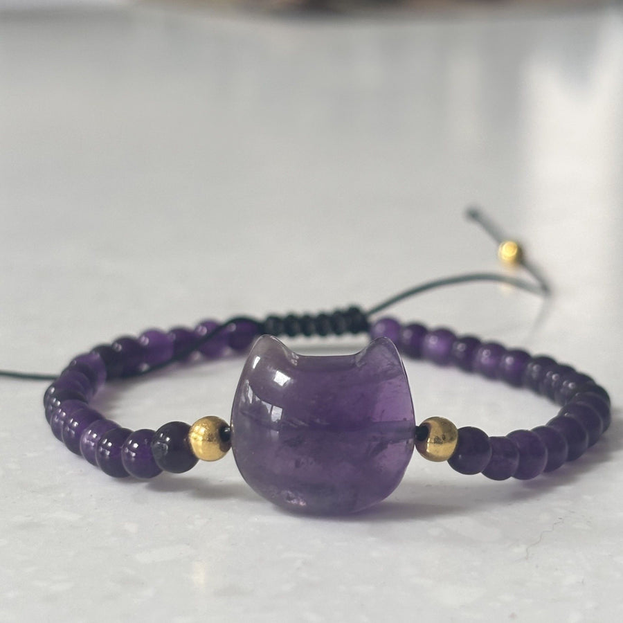 Cat Head Amethyst Friendship Bracelet