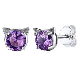 Cat Face Birthstone Earrings
