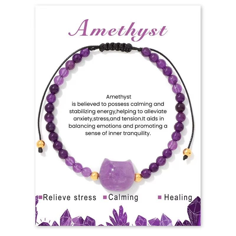 Cat Head Amethyst Friendship Bracelet