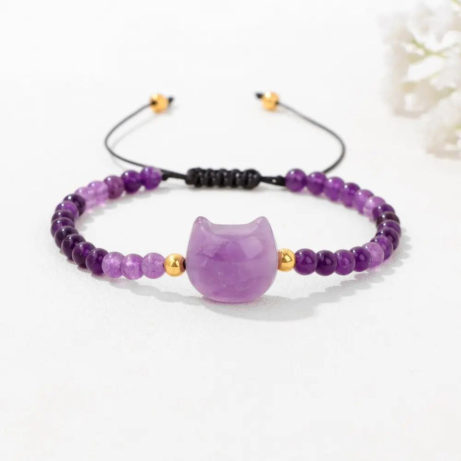 Cat Head Amethyst Friendship Bracelet