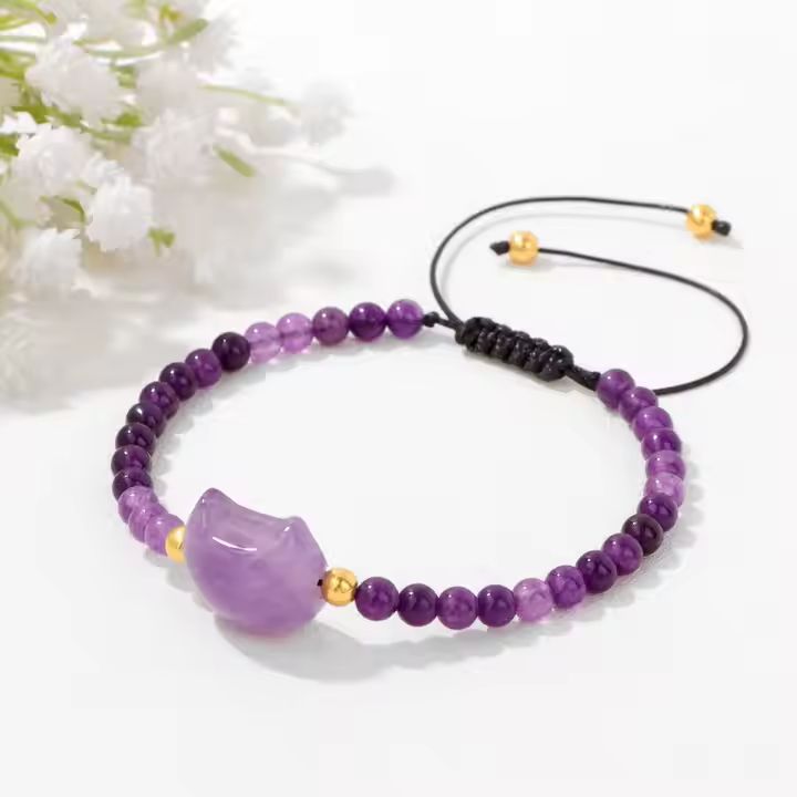 Cat Head Amethyst Friendship Bracelet