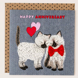 Anniversary Cats Red Ribbon Birthday Card