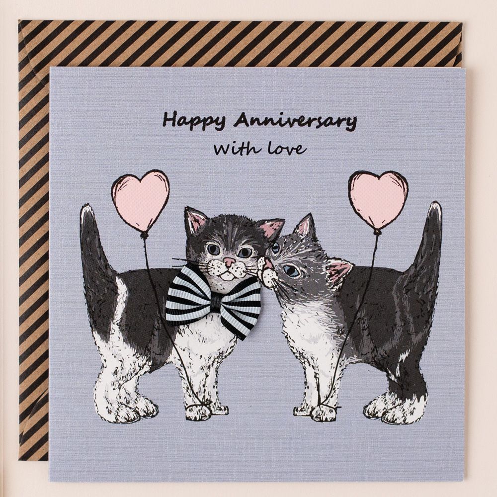 Anniversary Cats Ribbon Birthday Card