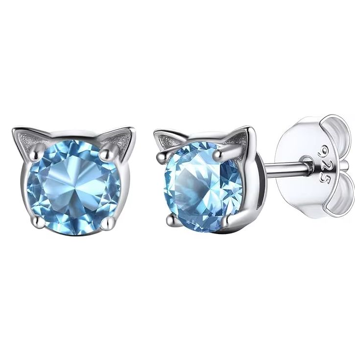 Cat Face Birthstone Earrings