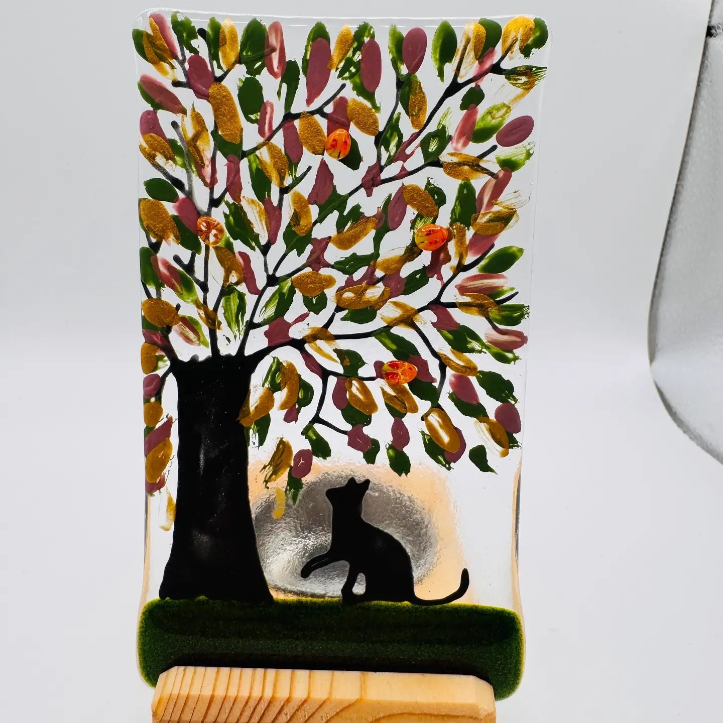 Autumn Cat Glass Tealight Holder