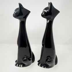Vintage Pair of Long Necked Black Cat Stem Vases 36cm