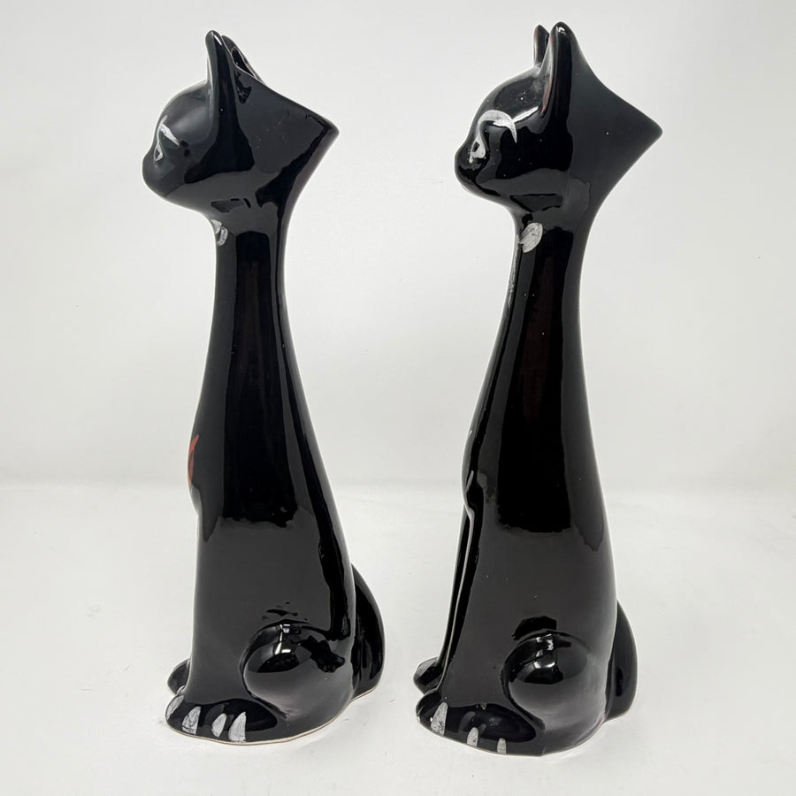 Vintage Pair of Long Necked Black Cat Stem Vases 36cm