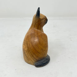 Vintage Hand-Carved Wooden Cat Figurine - Artisanal Ornament