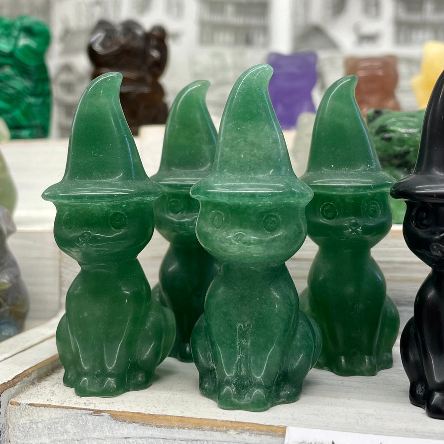 Green Aventurine Gemstone Wizard Cat