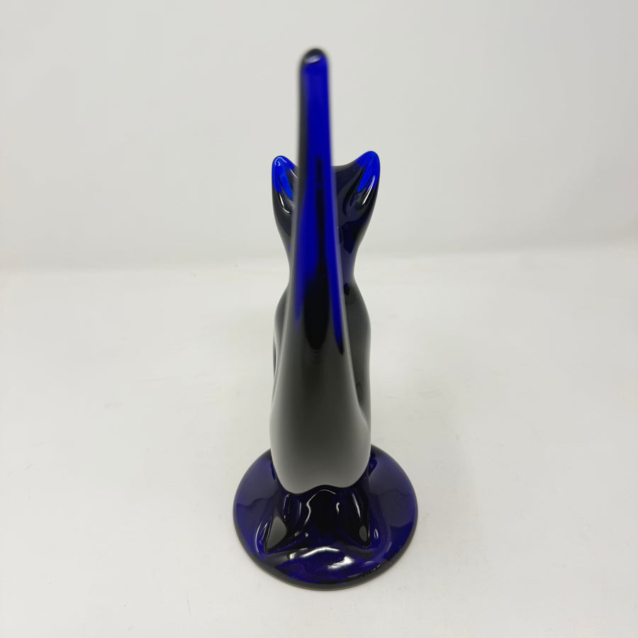 Vintage Bristol Blue Glass Cat 24cm Signed B. Taylor