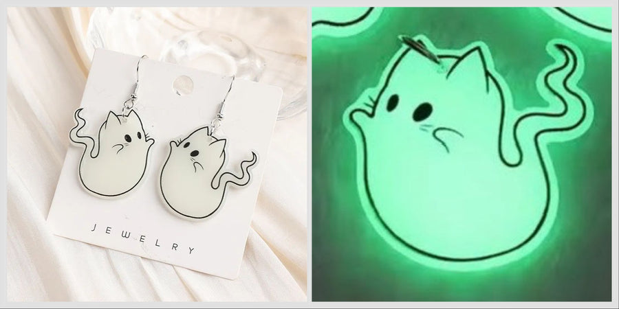 Glow in the Dark Ghost Kitty Earrings