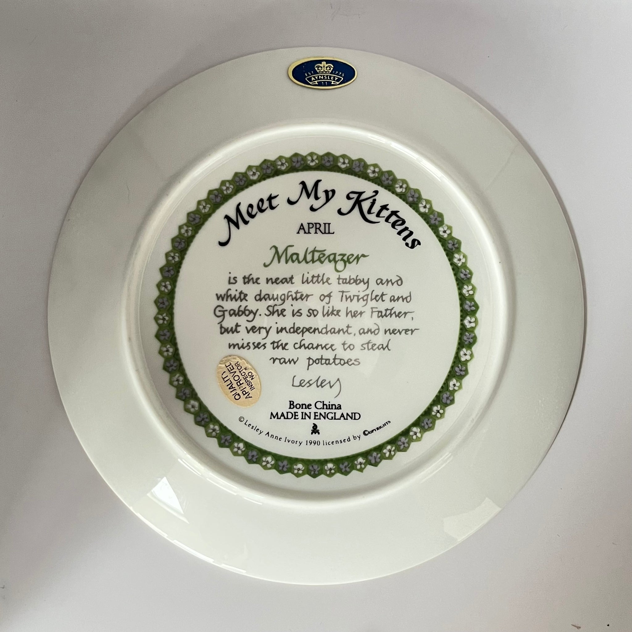 Vintage Plate Malteaser for April by Lesley Anne Ivory / Aynsley