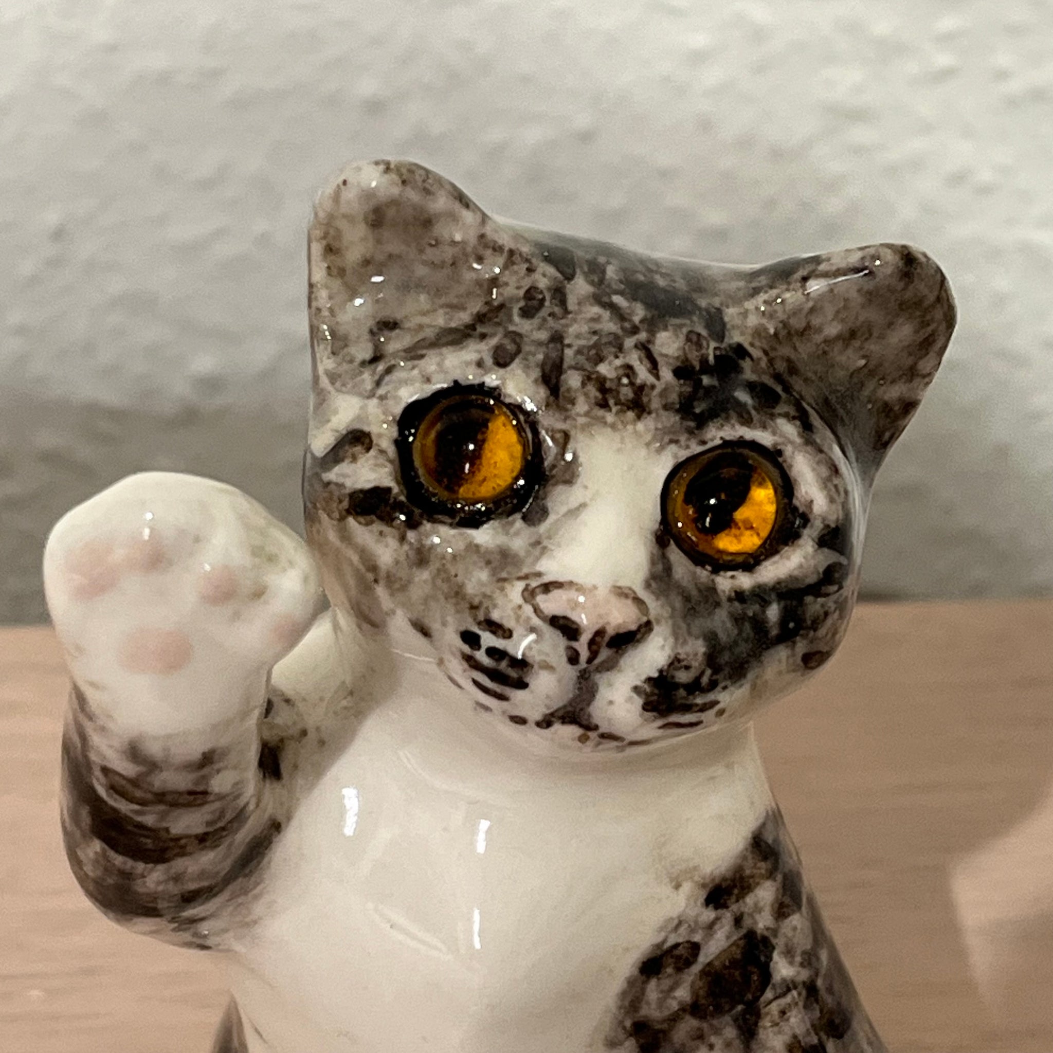 Grey and White Tabby Cat, Paw Raised - Size 2