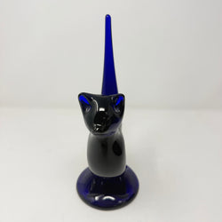 Vintage Bristol Blue Glass Cat 24cm Signed B. Taylor
